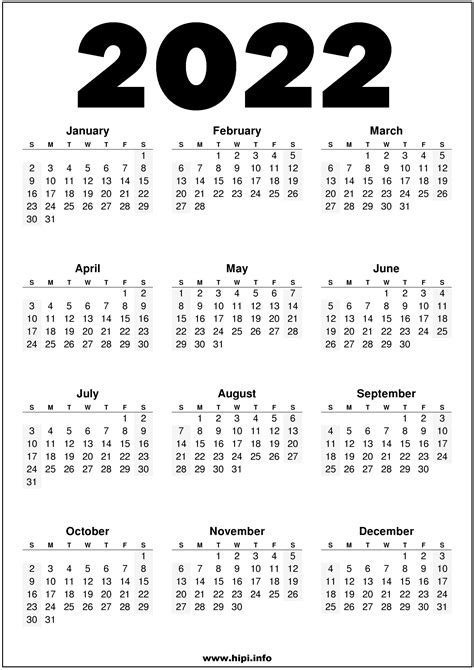 Print 2022 Calendar One Page